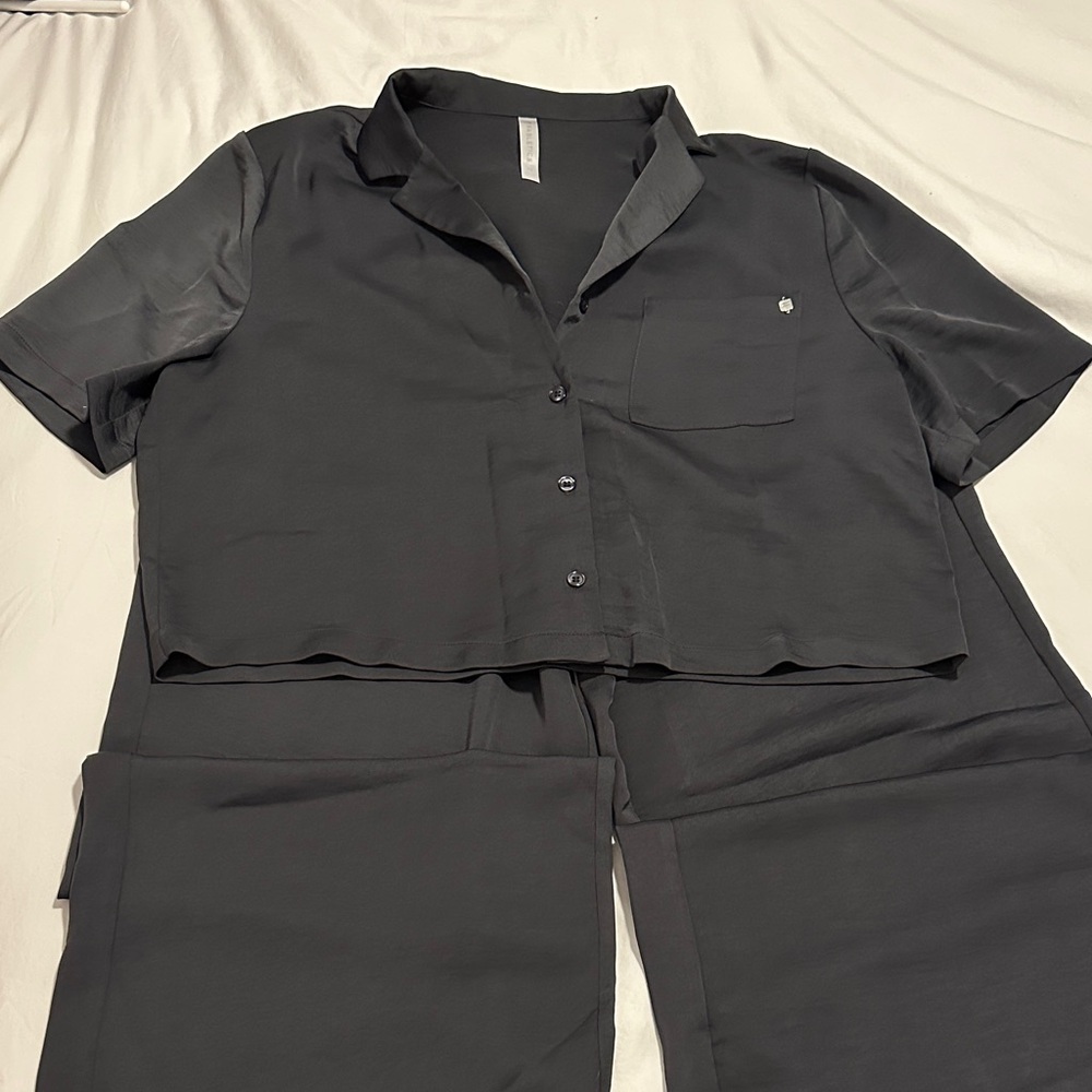 Fabletics Dark Gray Satin Pajama Pants Set